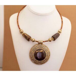 Vintage Victorian Large Medallion Statement Necklace 18 inch - U8